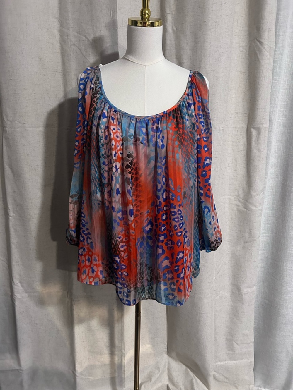 Boston Proper Multicolor Animal-Print Cold Shoulder Peasant Blouse